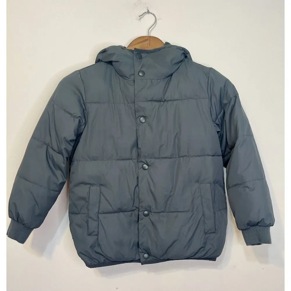 Crewcuts J. Crew Kids 6-7 Puffer Jacket Gray‎ Hooded Full Zip Fleece Lined